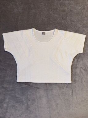 Cyrus White Textured Soft Knit Top Medium Short Dolman Sleeve Minimalist Capsule